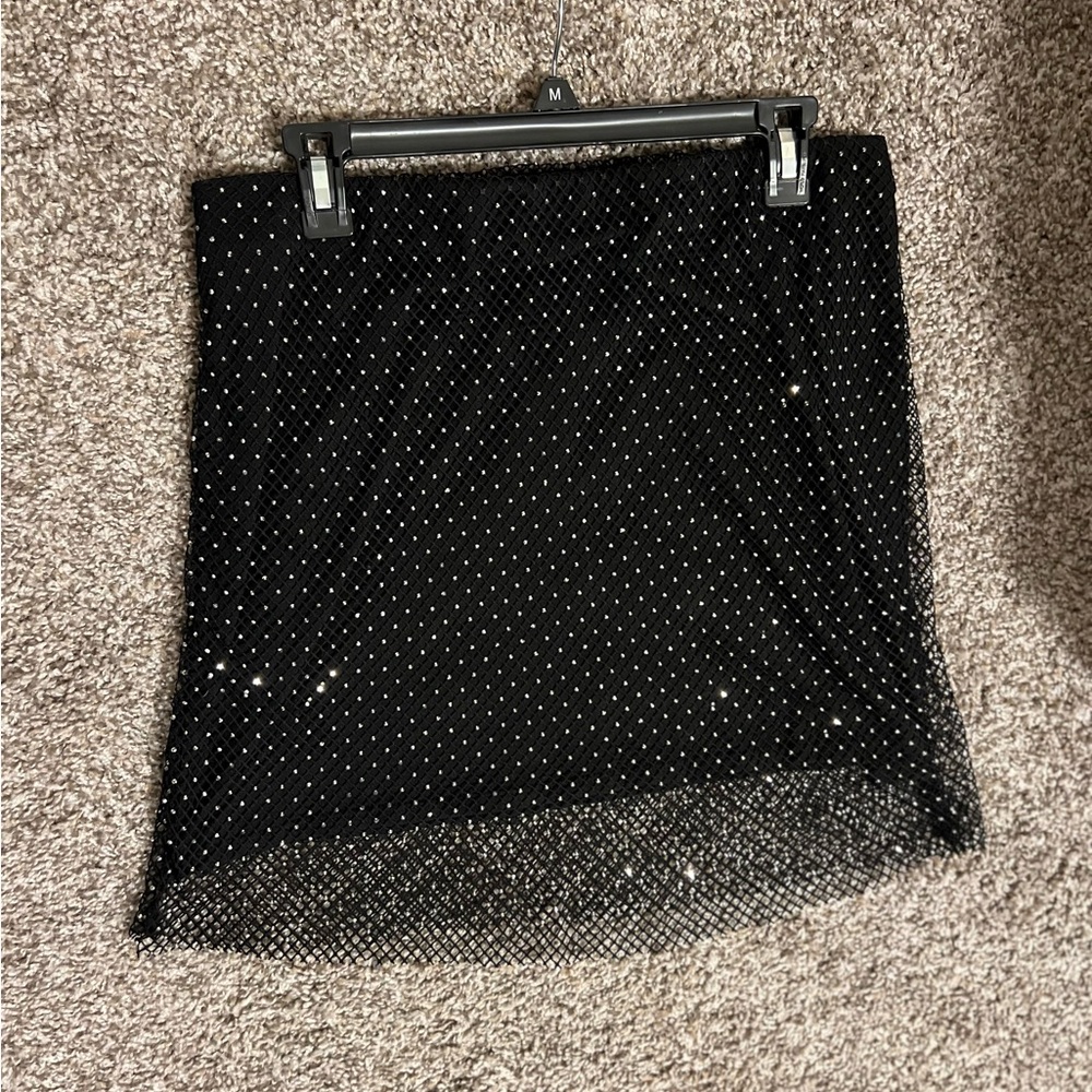 Chic Black Rhinestone Mesh Mini Skirt
